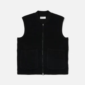 BLACK WOOL FLEECE ZIP WAISTCOAT / UNIVERSAL WORKS