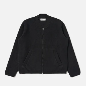 BLACK WOOL FLEECE ZIP BOMBER / UNIVERSAL WORKS
