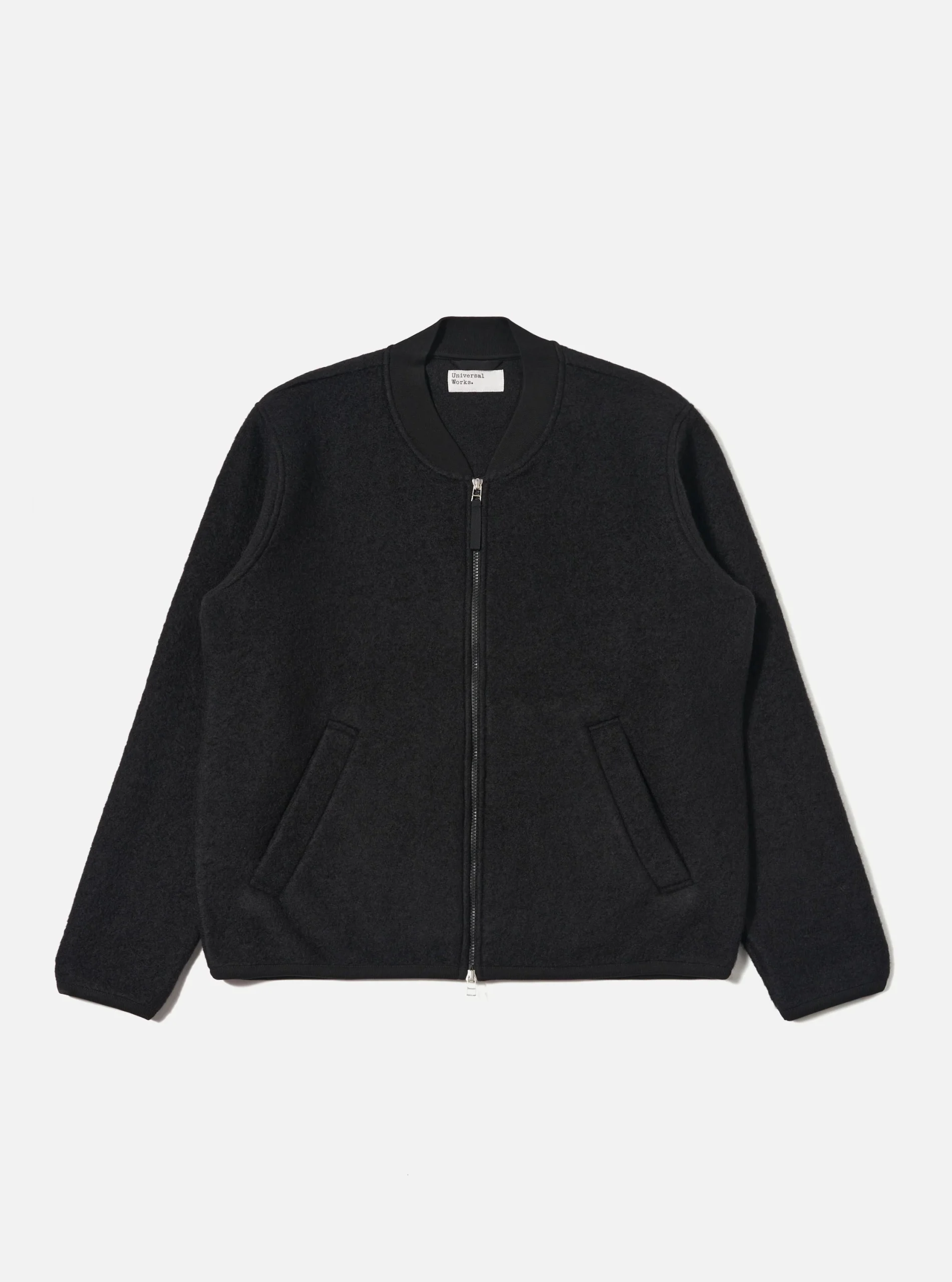 BLACK WOOL FLEECE ZIP BOMBER / UNIVERSAL WORKS