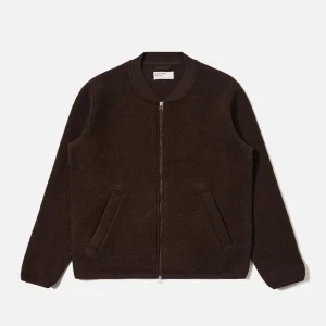 BROWN WOOL FLEECE ZIP BOMBER / UNIVERSAL WORKS