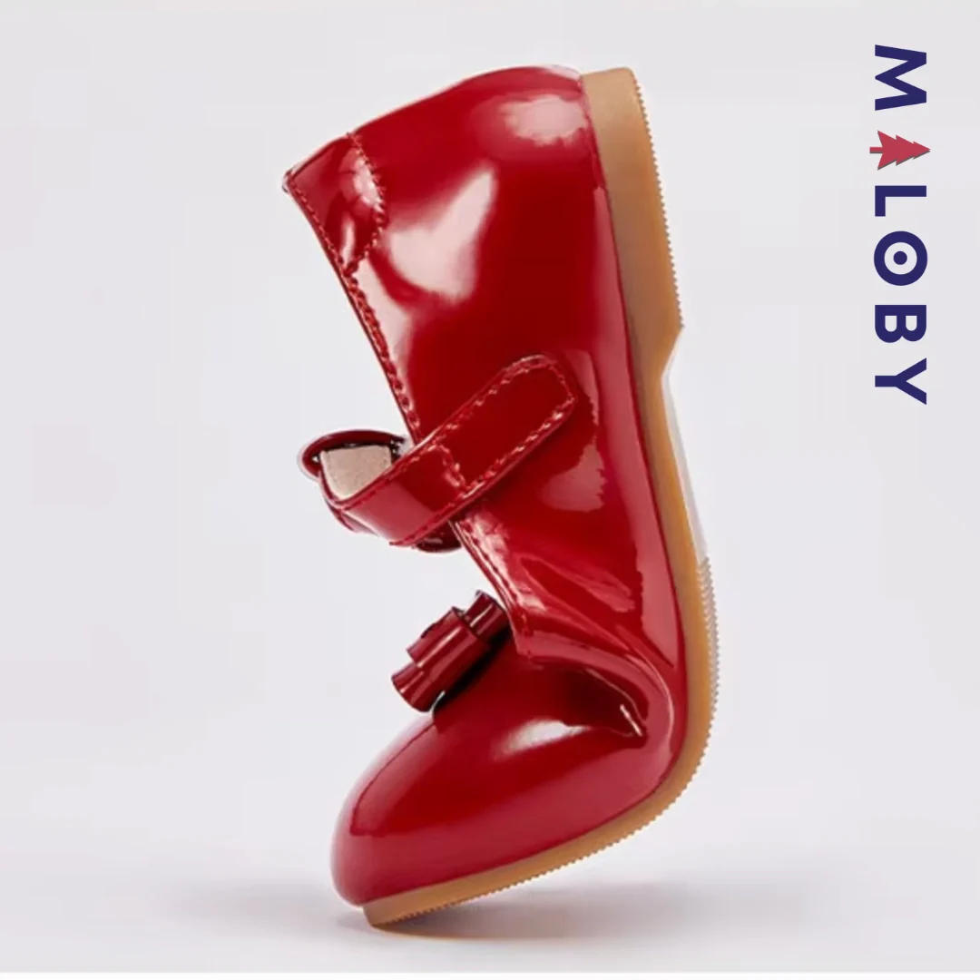 Babies en cuir à nœud Fille- Rouge – Image 9