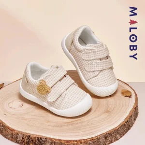 Chaussons souple scratchés bébé Garçon - kaki