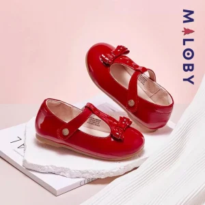 Babies en cuir à nœud Fille- Rouge