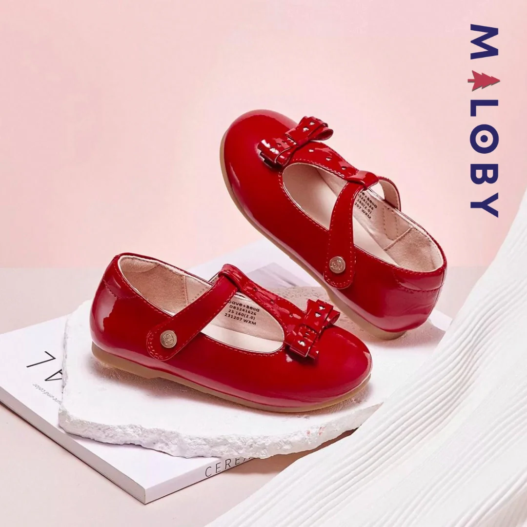 Babies en cuir à nœud Fille- Rouge – Image 2