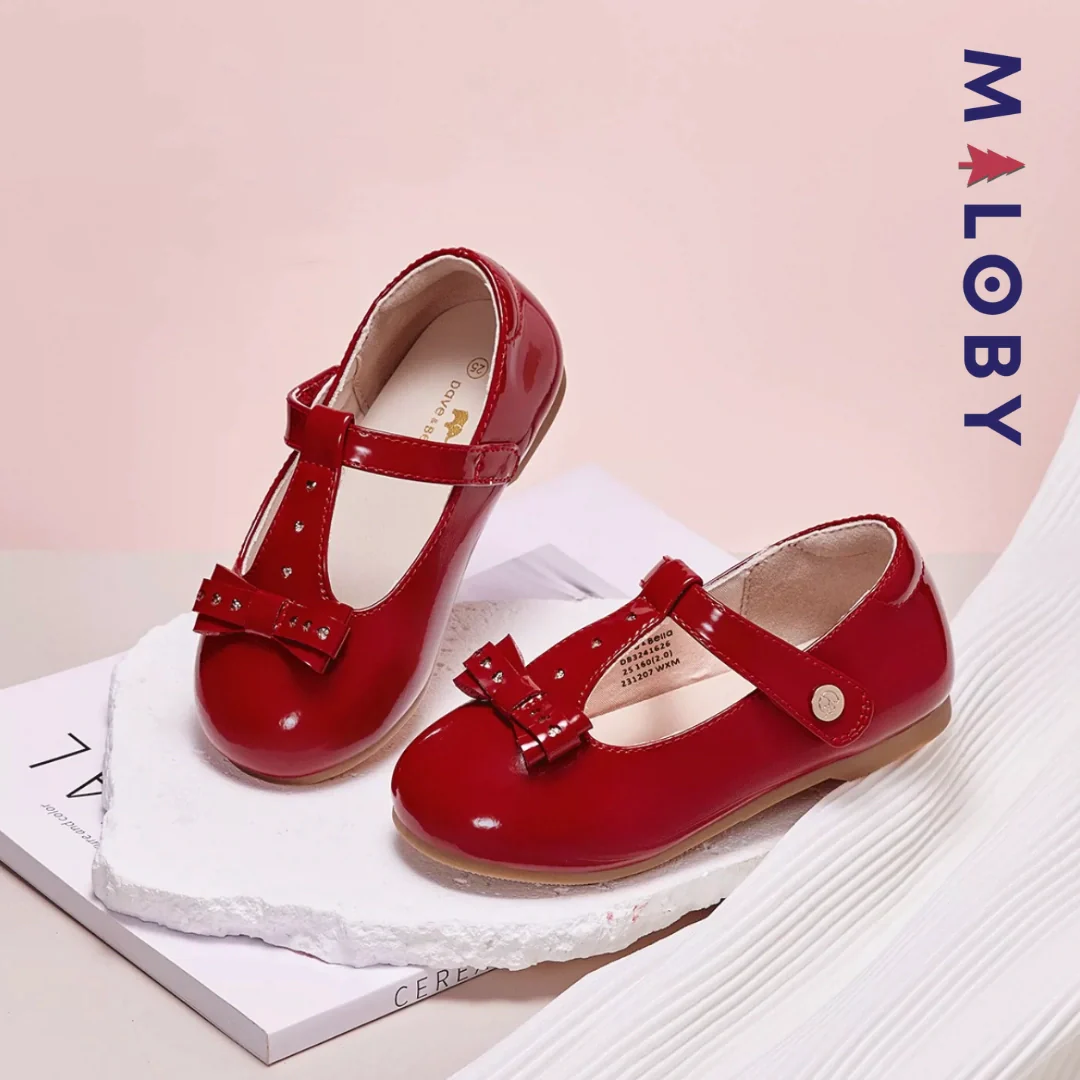 Babies en cuir à nœud Fille- Rouge – Image 5