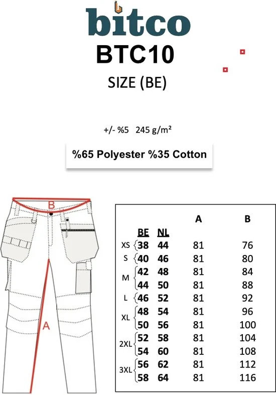 BITCO BTC10 Work Pants - Durable Polyester-Cotton Blend - Multiple Tool Pockets - Double Stitched – Image 5