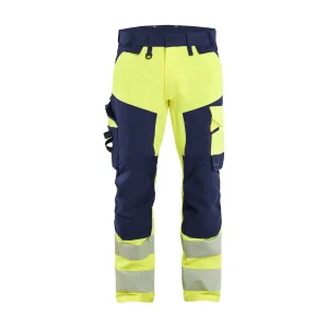 BLAKLADER 11241648 Hi Vis Trousers 4 Way Stretch Hi Vis Reflective Work Trousers Men - double weave