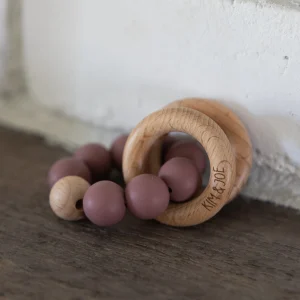 Anneau de dentition en bois et silicone vieux rose
