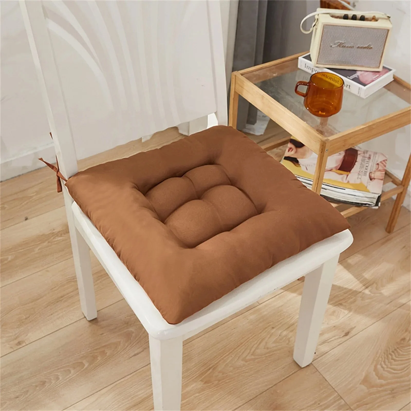 Coussin de chaise en polymères carrés en coton doux et rembourré – Image 6