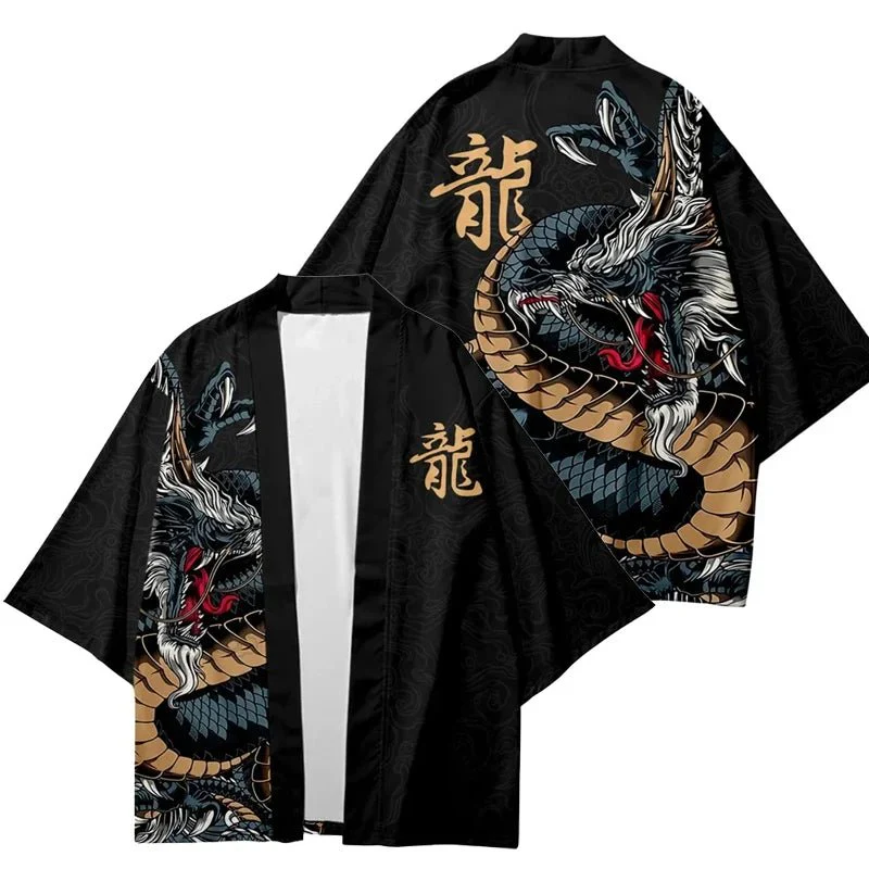 Kimono cardigan japonais traditionnel à motif dragon – Image 4