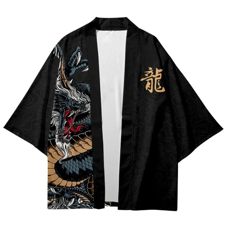 Kimono cardigan japonais traditionnel à motif dragon – Image 3