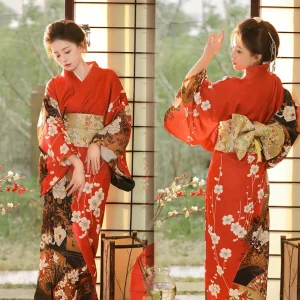 Kimono traditionnel japonais avec Obi pour femmes