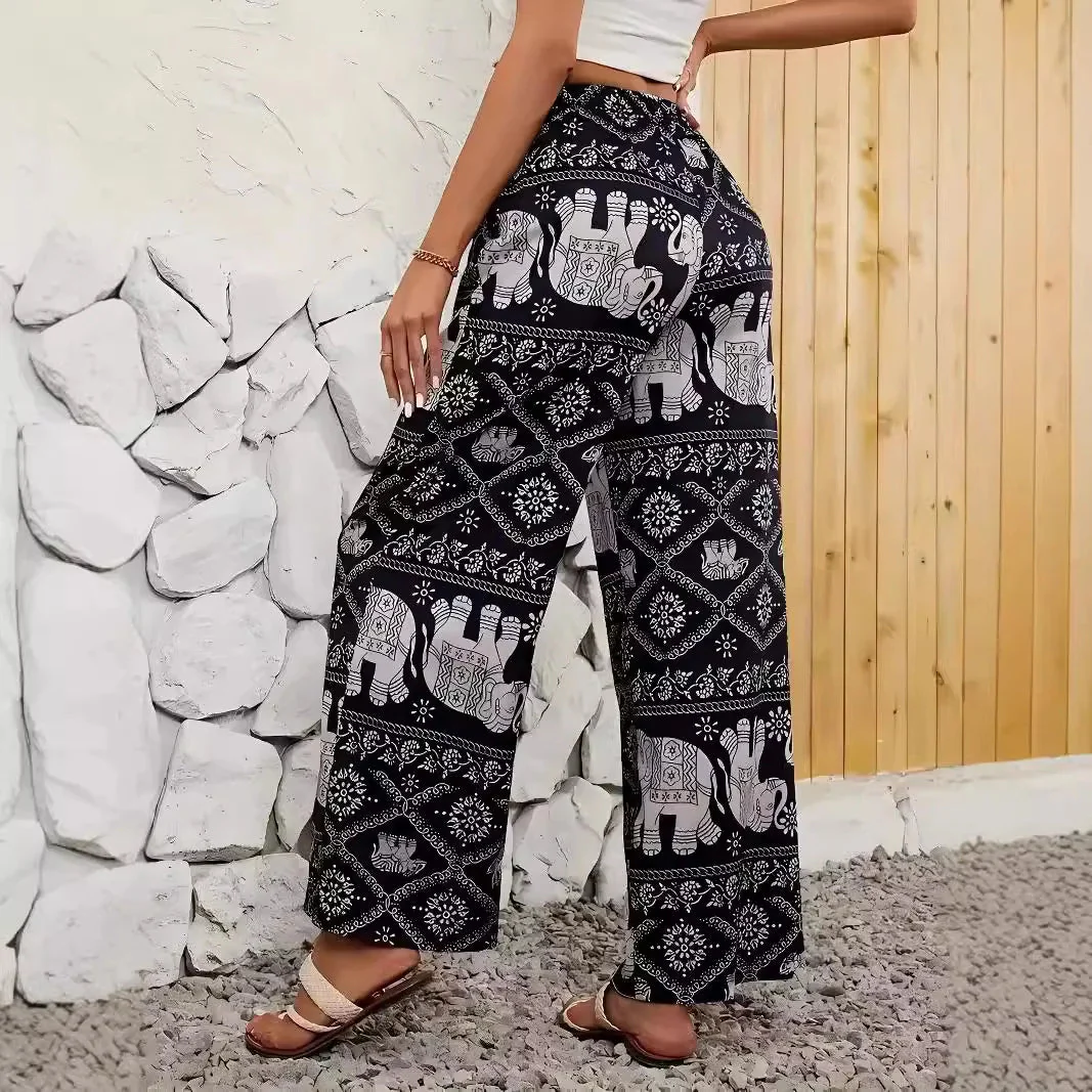 Pantalon à jambes larges imprimé éléphant de Thaïlande pour femmes – Image 5