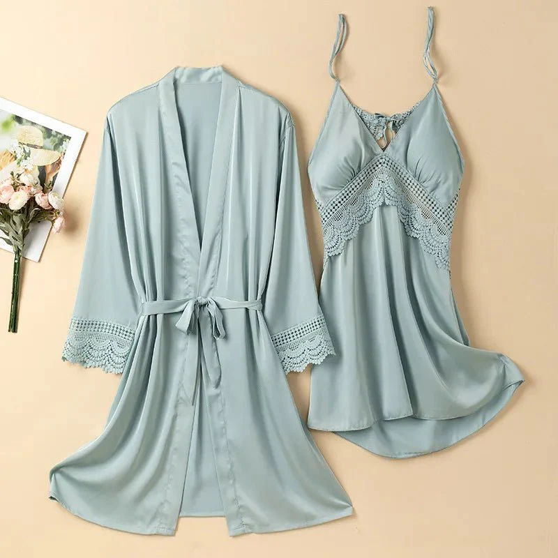 Peignoir Kimono en Satin et Dentelle pour Femme – Image 3