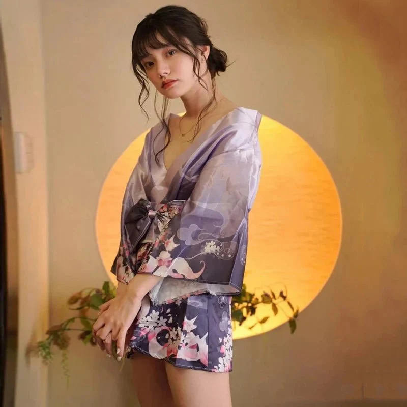 Pyjama kimono japonais violet ultra-sexy pour femmes – Image 7