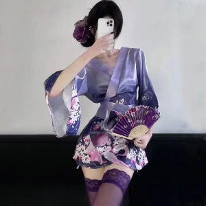 Pyjama kimono japonais violet ultra-sexy pour femmes