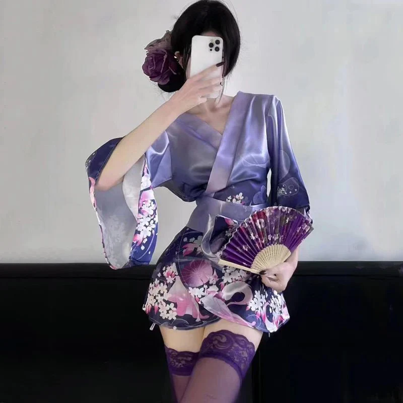 Pyjama kimono japonais violet ultra-sexy pour femmes – Image 2