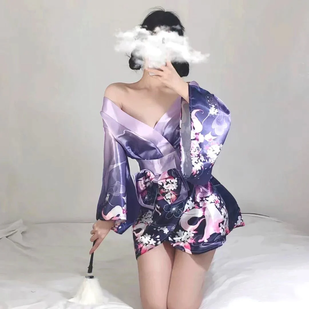 Pyjama kimono japonais violet ultra-sexy pour femmes – Image 5