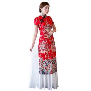 Robe Cheongsam longue à motif de dragon asiatique