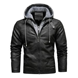 Veste cuir capuche homme – KINGS Noir