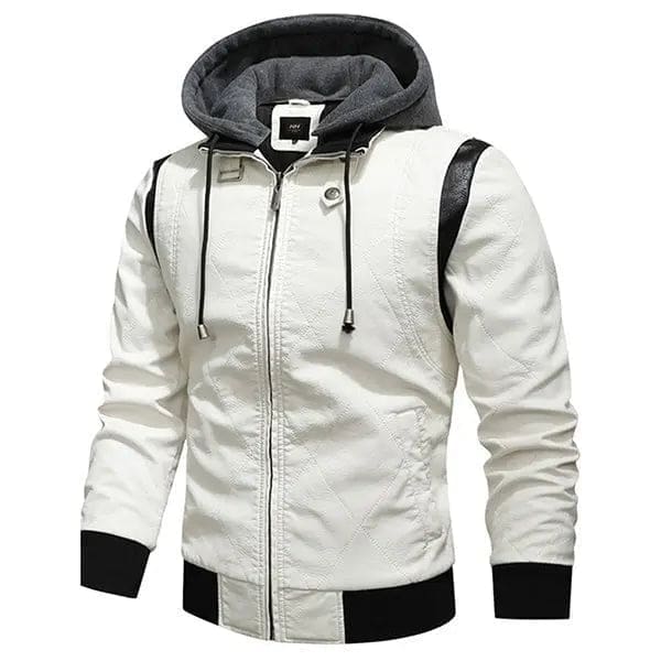 Veste en Cuir avec Capuche – Blanc – Image 3