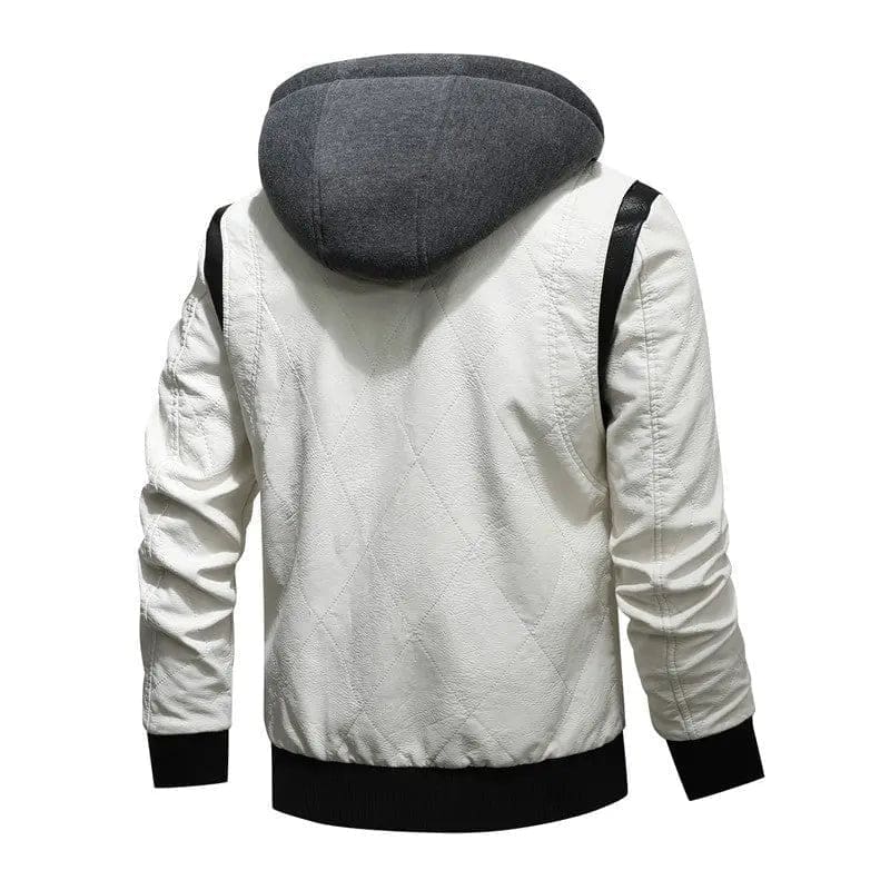 Veste en Cuir avec Capuche – Blanc – Image 4